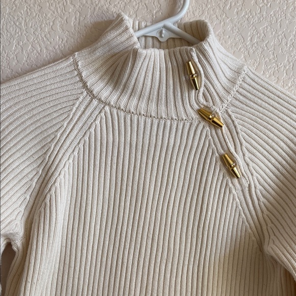 Ralph Lauren Cream Turtleneck Sweater with Gold Buttons - Picture 3 of 9